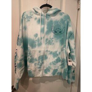 Disney Parks Stitch Blue Tie Dye Womens Zip Up Hoodie 2X New